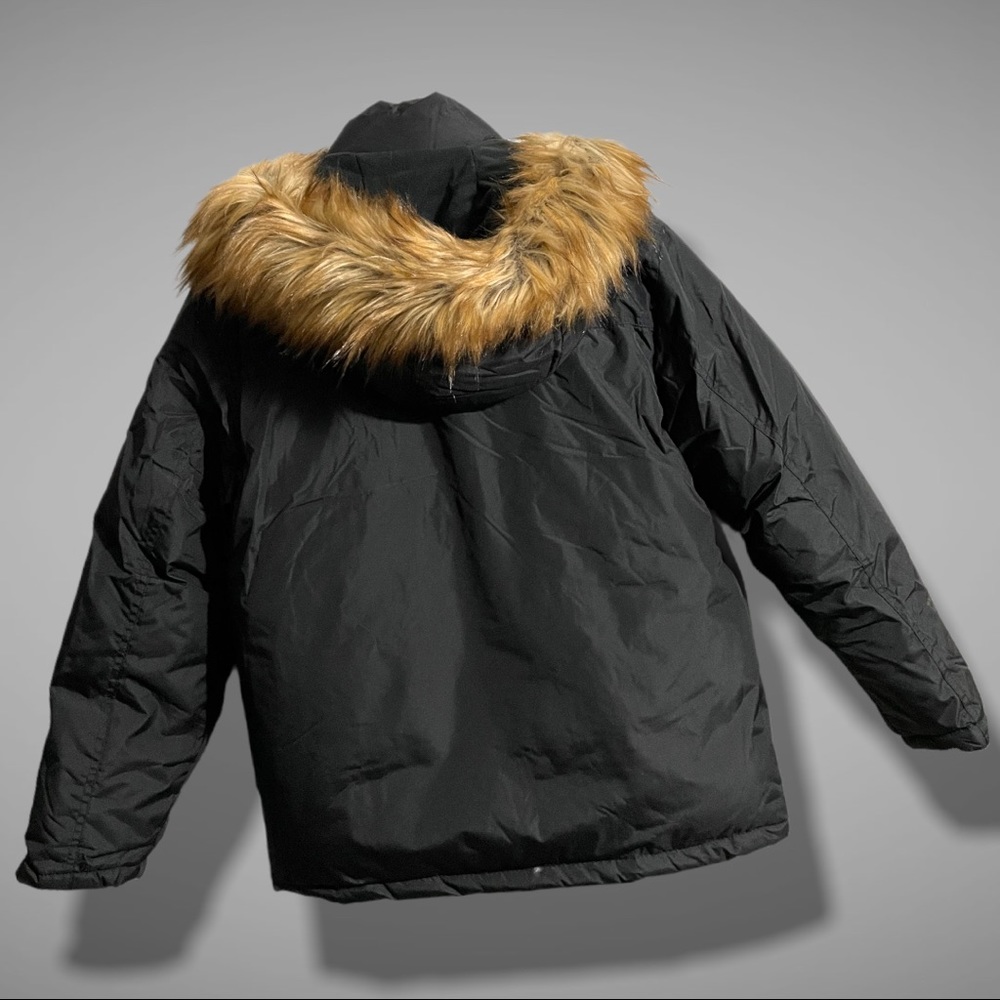 BEN SHERMAN BOYS BLACK HOODED PARKA WITH FAUX FUR TRIM - Picture 3 of 4
